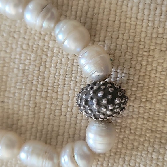 Pearl Necklace with Sterling Plated Accent beads and Toggle Clasp - Picture 6 of 9